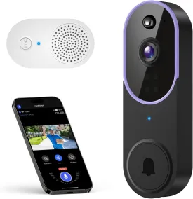 1080P Wireless Video Doorbell Camera, Smart AI Human Detection, Night Vision, 2-Way Audio, Battery Powered, Cloud Storage, 2.4G WiFi, Indoor Outdoor Surveillance