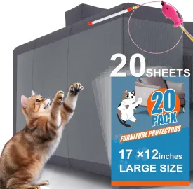 20-Pack Cat Scratch Furniture Couch Protector - Large Size 17x12inch Sofa Protectors Tape from Anti Cats Claws Scratching, Chair Corner Guards Cover for Cat Stop Scratching with 50 Twist Pins and Toy