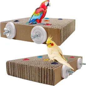 2PCS Bird Chew Toys Parrot Cardboard Perch for Cage Bird Resting Platform Stand with Colorful Beads Parrot Playground Exercise Toys Parakeets Cage Accessories for Conures, Budgies