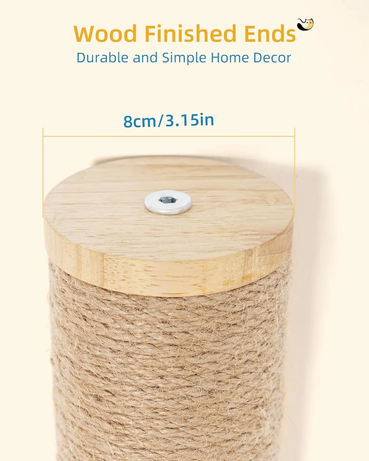 34" Cat Scratching Post, Wall Mounted Wood Cat Furniture for Indoor Cats, Tall and Sturdy Cat Climbing Pole for Large Cats