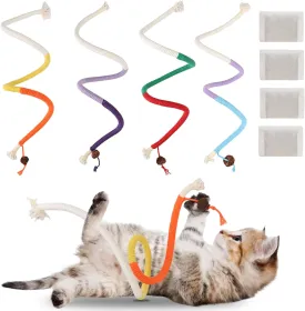 4Pcs Interactive Cat Rope Toys, 27.56in Long Cotton Rope with Insect Gall, Cat Chew Toy for Teeth Cleaning, Suitable for All Breeds of Cats Kittens (Plus 4 Bags of Catnip)