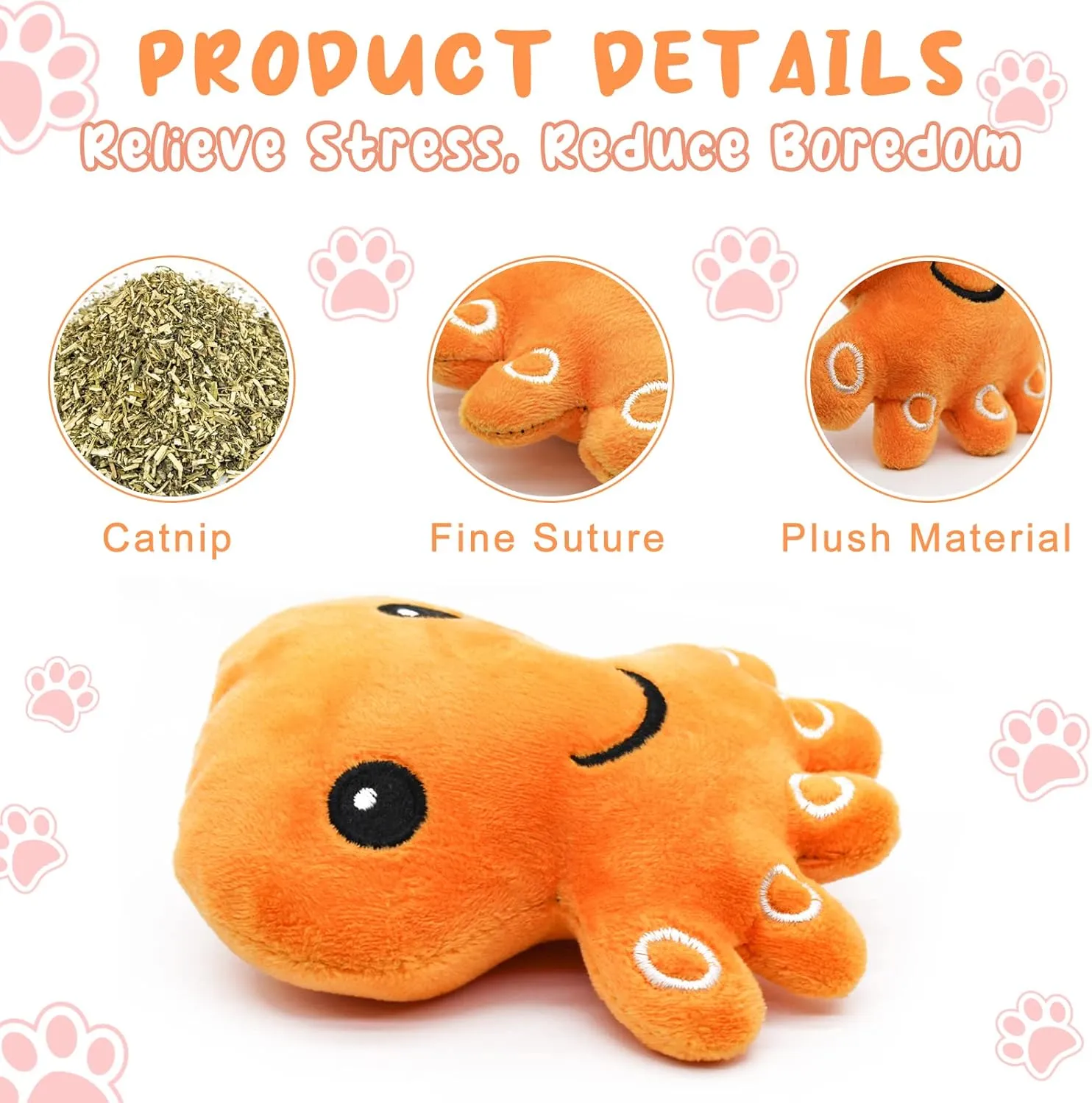 Andiker Cat Catnip Toys, Cat Interactive Toys for Indoor Cats, Soft Plush Cat Chew Toys with Crinkle Paper for Relieve Stress, Reduce Boredom, Teething (Grey)