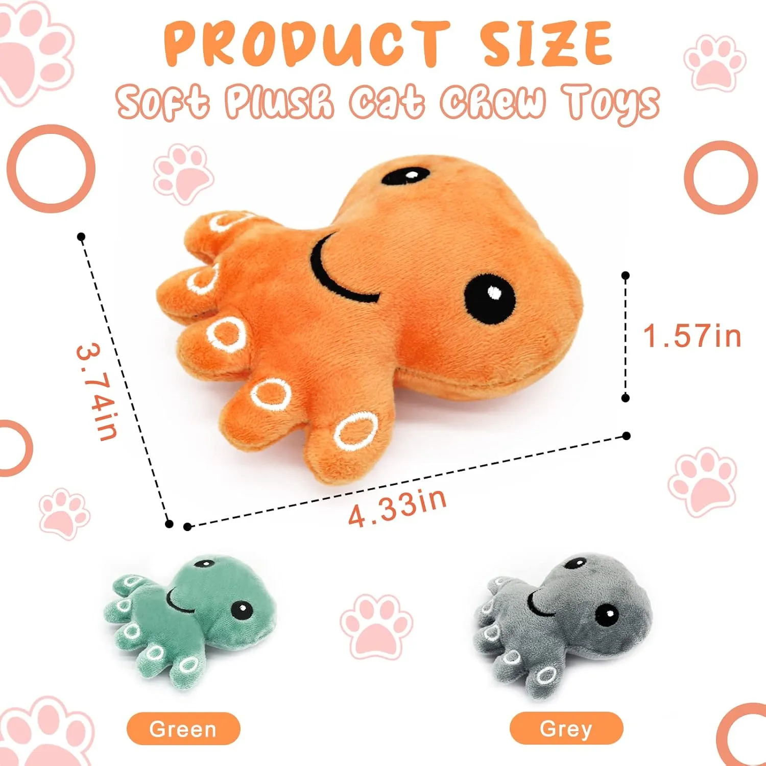 Andiker Cat Catnip Toys, Cat Interactive Toys for Indoor Cats, Soft Plush Cat Chew Toys with Crinkle Paper for Relieve Stress, Reduce Boredom, Teething (Grey)