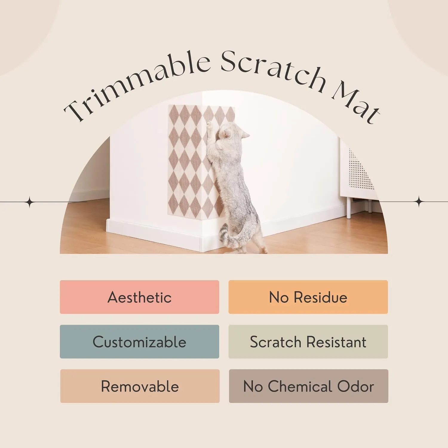 Anti-Scratch Cat Mat, Set of 2  39.4 x 15.8 Trimmable Self-Adhesive Upholstery Pads for Furniture, Carpet, Cat Trees, Shelves, Climbing Walls & Couch Protection (Brown Diamond)