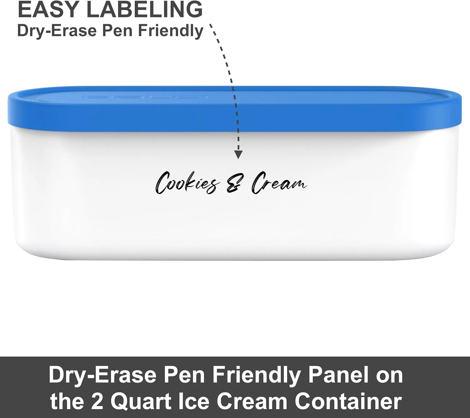 BALCI - Ice Cream Container - 2 Quart & 8oz set - Perfect Reusable Freezer Storage for Homemade Ice Cream Tubs for Sorbet, Frozen Yogurt and Gelato! - Flexible Silicone Lids, Long Scoop, Stackable