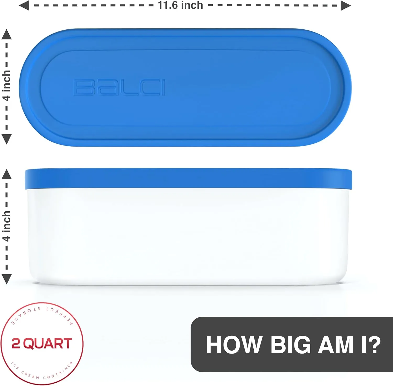 BALCI - Ice Cream Container - 2 Quart & 8oz set - Perfect Reusable Freezer Storage for Homemade Ice Cream Tubs for Sorbet, Frozen Yogurt and Gelato! - Flexible Silicone Lids, Long Scoop, Stackable