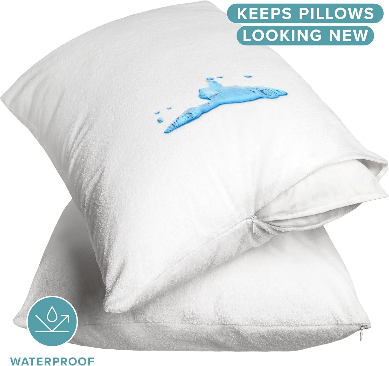 Bare Home Premium Pillow Protectors - Standard Size (2 Pack) - Premium 100% Waterproof & Breathable - Cooling - Vinyl Free Hypoallergenic - 10 Year Warranty (Standard Size, Pack of 2)