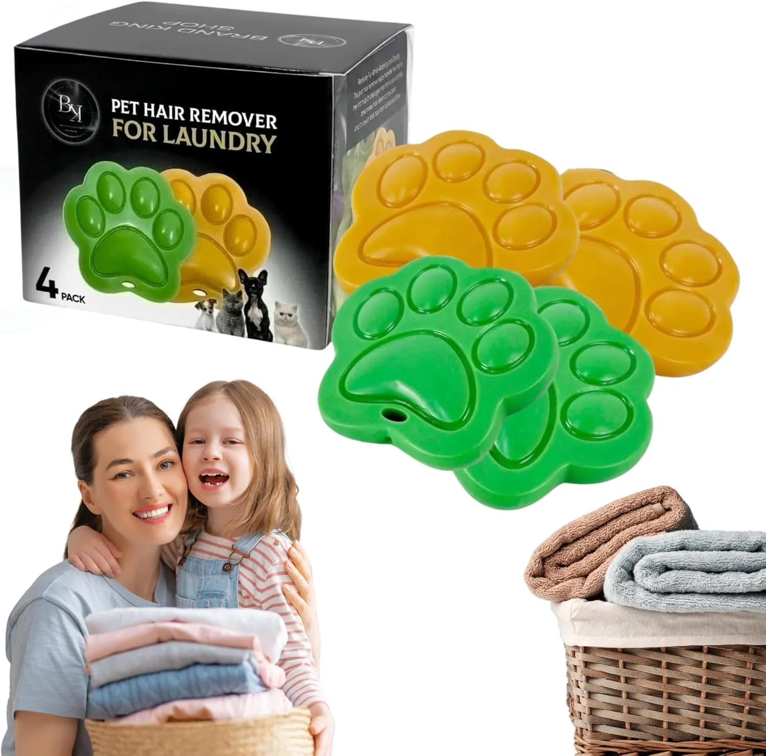 BKS 4-Pack Pet Hair Remover for Laundry - Reusable TPR Lint & Hair Catcher, Non-Toxic, Works in Washer & Dryer | Eco-Friendly, Removes Dog Fur & Cat Fur from Clothes & Bedding - Perfect for Pet Owners