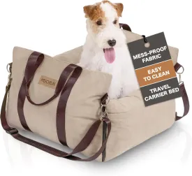 Booster Dog Car Seat for Medium Dogs, Cozy and Secure Pet Travel Carrier Bed for Medium Dogs up to 25lbs, Detachable and Washable Storage Pockets, Clip-On Safety Belt (Khaki, Standard)