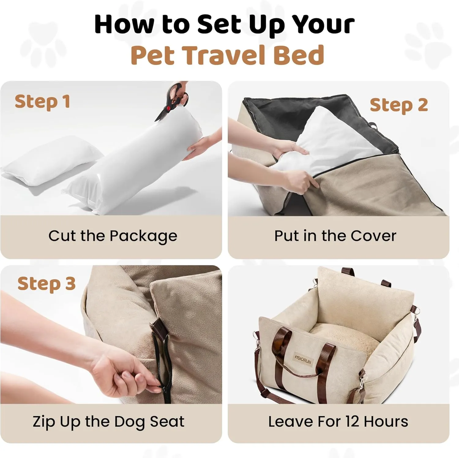 Booster Dog Car Seat for Medium Dogs, Cozy and Secure Pet Travel Carrier Bed for Medium Dogs up to 25lbs, Detachable and Washable Storage Pockets, Clip-On Safety Belt (Khaki, Standard)