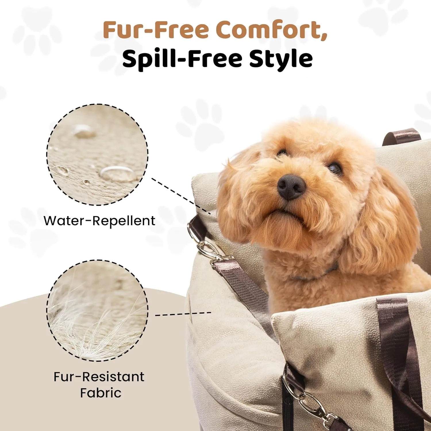 Booster Dog Car Seat for Medium Dogs, Cozy and Secure Pet Travel Carrier Bed for Medium Dogs up to 25lbs, Detachable and Washable Storage Pockets, Clip-On Safety Belt (Khaki, Standard)