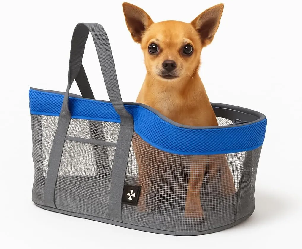 Breathable Pet Carrier Tote for Small Dogs & Cats  Lightweight Mesh Travel Bag with Zipper & Adjustable Straps  Fits Pets Under 17 lbs (0901B logo)
