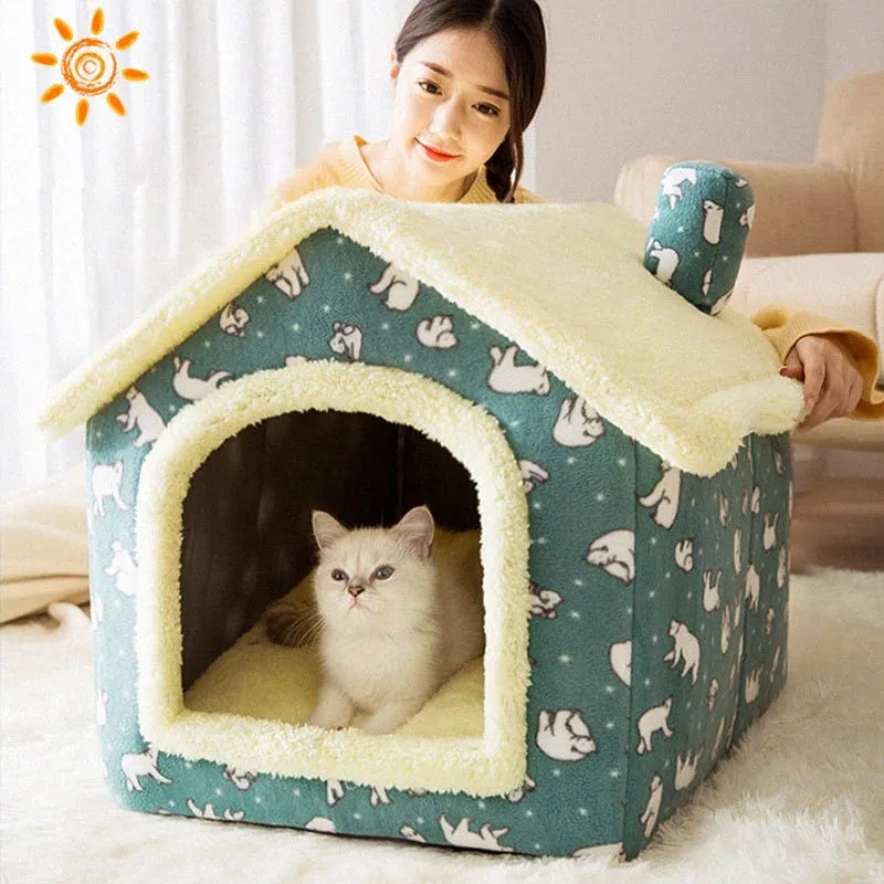 Cat Bed Sleep House Warm Cave Dog Kennel