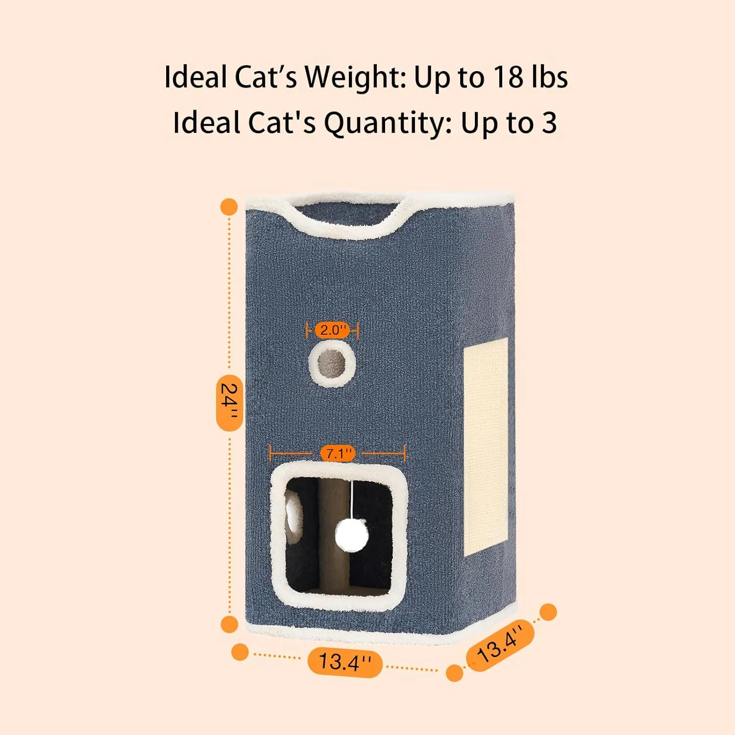 Cat Beds for Indoor Cats, Cat House 2-Story, Cat Condo with Stable Frame and Large Scratch Pad, 24'' Durable Cat Cube Playhouse with Dangling Balls, Perfect for Multiple Pets