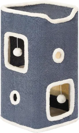 Cat Beds for Indoor Cats, Cat House 2-Story, Cat Condo with Stable Frame and Large Scratch Pad, 24'' Durable Cat Cube Playhouse with Dangling Balls, Perfect for Multiple Pets