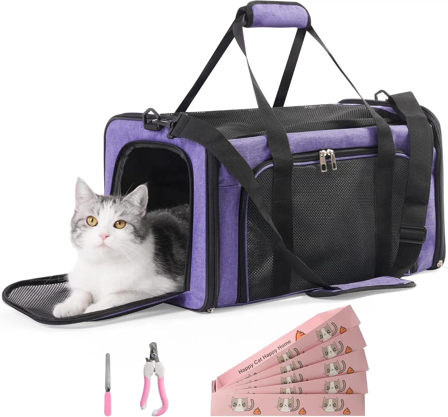 Cat Carrier Soft Sided Pet Carrier Large for Big Medium Cats and Puppy up to 22lbs Airline Approved Large Pet Travel Carrier Bag with Locking Safety Zippers and Anti-Scratch Mesh