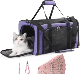 Cat Carrier Soft Sided Pet Carrier Large for Big Medium Cats and Puppy up to 22lbs Airline Approved Large Pet Travel Carrier Bag with Locking Safety Zippers and Anti-Scratch Mesh