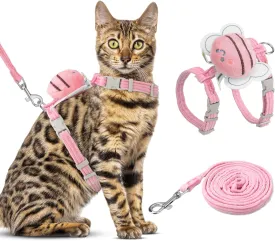 Cat Harness and Leash Set for Walking, Escape Proof Kitten Adjustable Step Vest Harnesses for Small Cats and Dogs Lightweight Easy Control Soft Jacket for Kitten Outdoor Walking Pink
