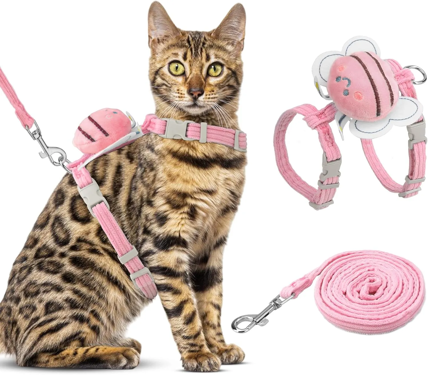 Cat Harness and Leash Set for Walking, Escape Proof Kitten Adjustable Step Vest Harnesses for Small Cats and Dogs Lightweight Easy Control Soft Jacket for Kitten Outdoor Walking Pink