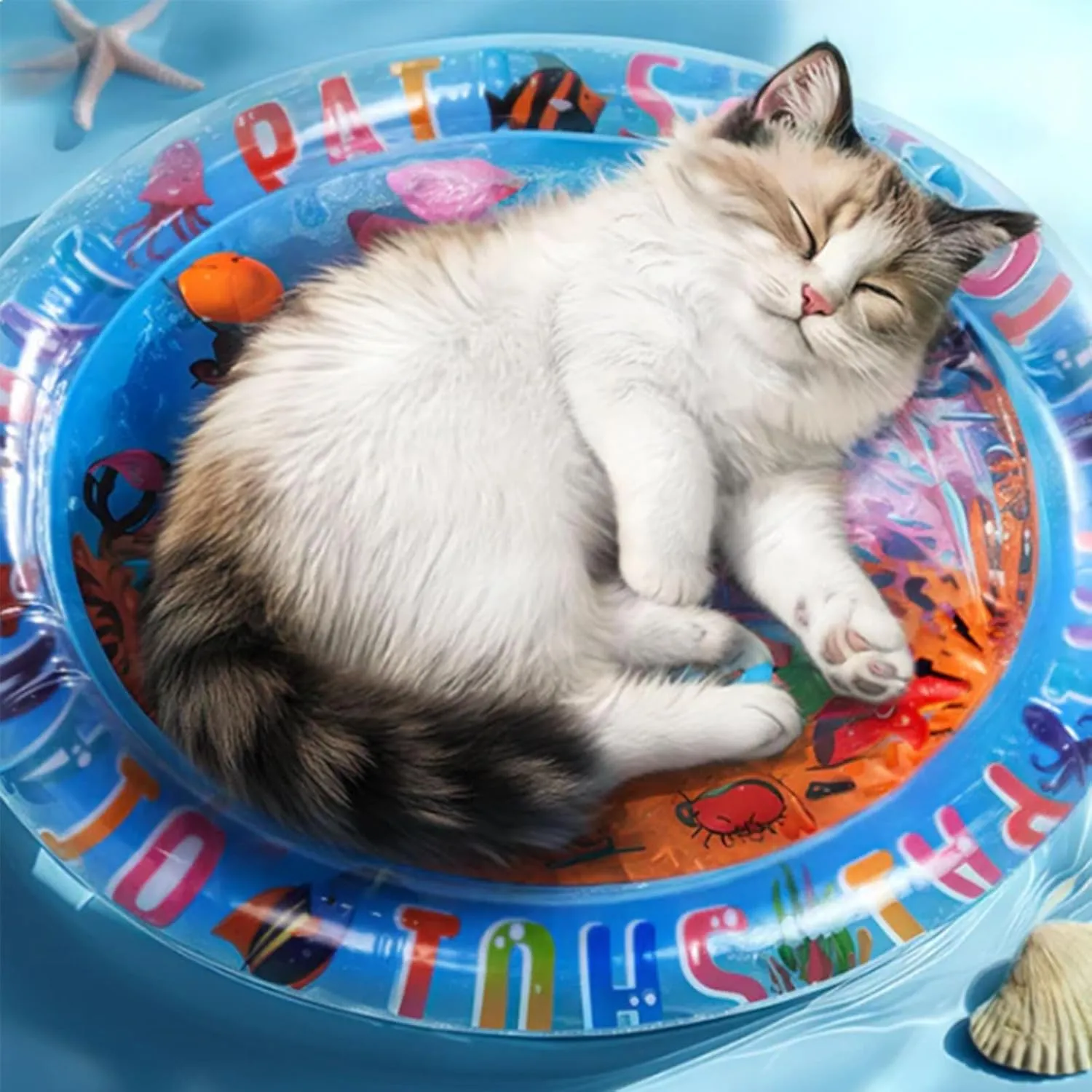 Cat Water Bed Play Mat, Ocean Breeze Splashland Cat Toy, Water Sensory Play Mat for Cats, 25 In/40 in Pet Sleeping Mats for Summer, Anti-Scratch Cat Water Mat with Fish (25 in Shark)