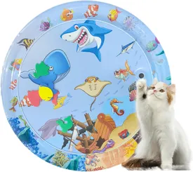 Cat Water Bed Play Mat, Ocean Breeze Splashland Cat Toy, Water Sensory Play Mat for Cats, 25 In/40 in Pet Sleeping Mats for Summer, Anti-Scratch Cat Water Mat with Fish (25 in Shark)