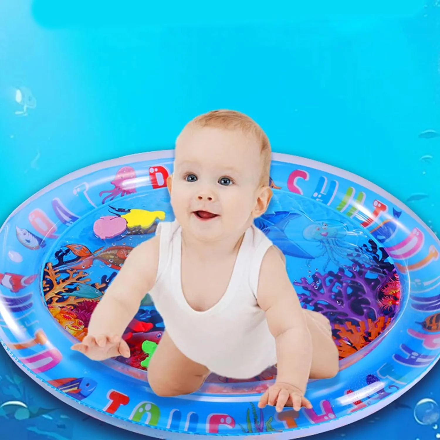 Cat Water Bed Play Mat, Ocean Breeze Splashland Cat Toy, Water Sensory Play Mat for Cats, 25 In/40 in Pet Sleeping Mats for Summer, Anti-Scratch Cat Water Mat with Fish (25 in Shark)