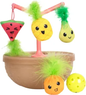 Catstages Hunt N' Wobble Fruit Bowl Wobbling Cat Toy with Five Catnip Toys, Jingle Ball, and Flingers, Multicolored