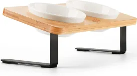 Ceramic Elevated Cat Bowls, 10 Tilted Raised Cat Food Bowls for Food and Water, Indoor Cat Dishes with Bamboo Stand Anti Vomiting for Cats and Puppy, Pet Bowl Set with Anti Slip Feet, Dishwasher Safe