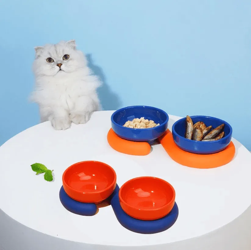 Circle Ceramic Double Pet Bowl Cat Bowls Dog Bowls