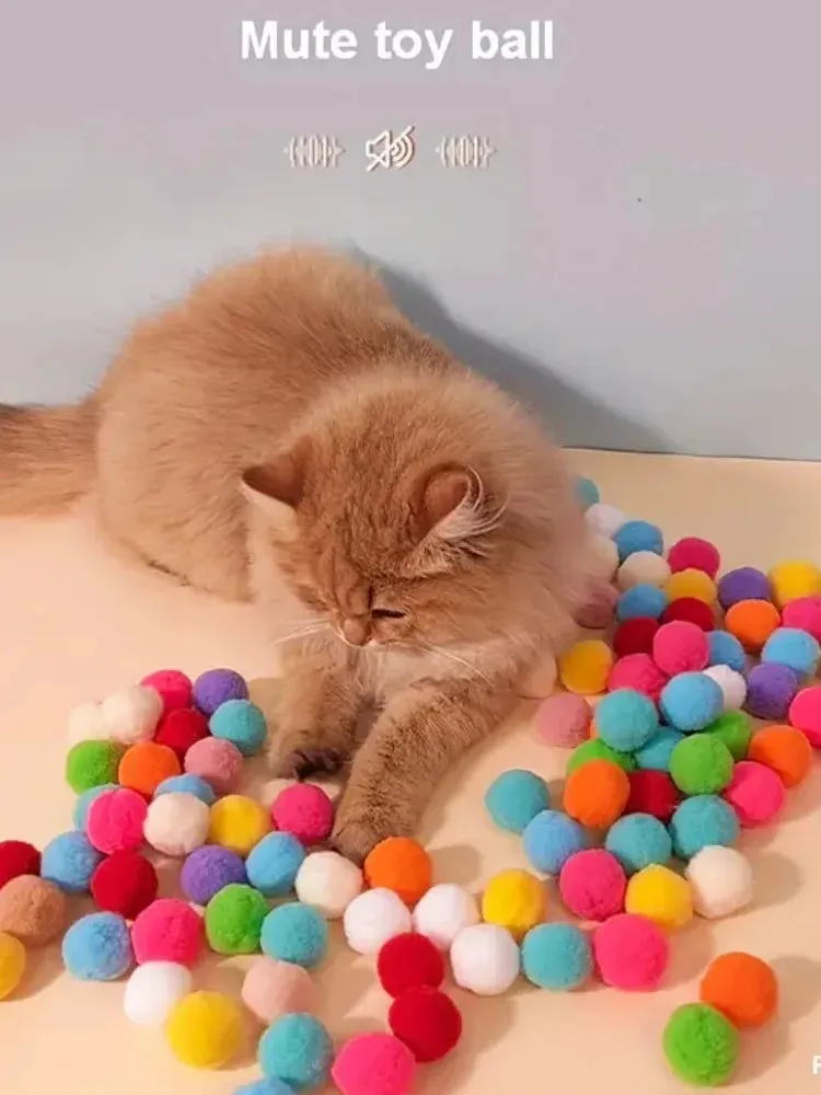 Colorful Cat Pom Pom Balls - Pack of 50/100