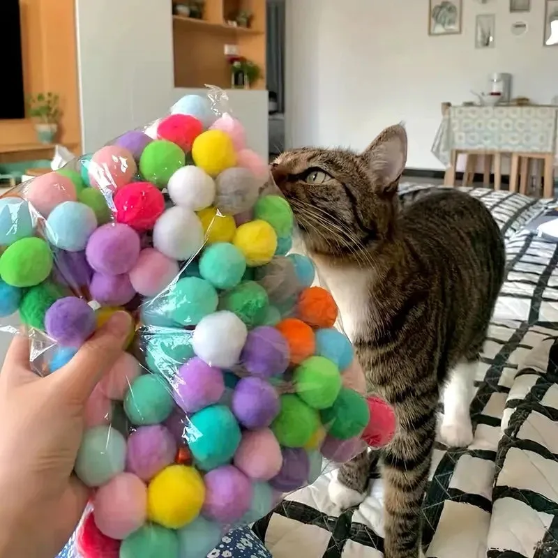 Colorful Cat Pom Pom Balls - Pack of 50/100