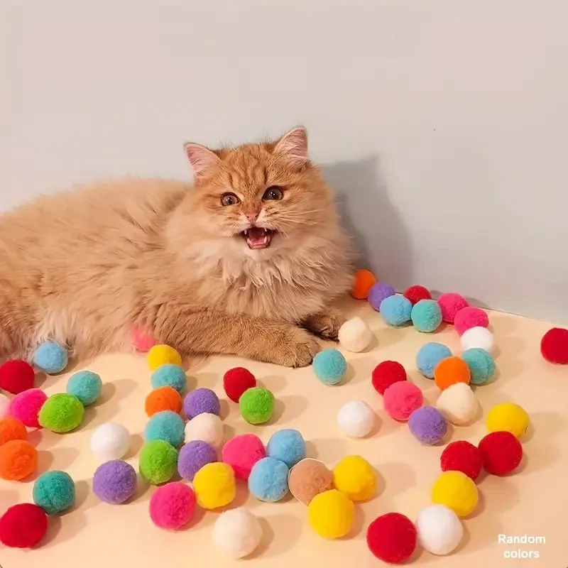 Colorful Cat Pom Pom Balls - Pack of 50/100