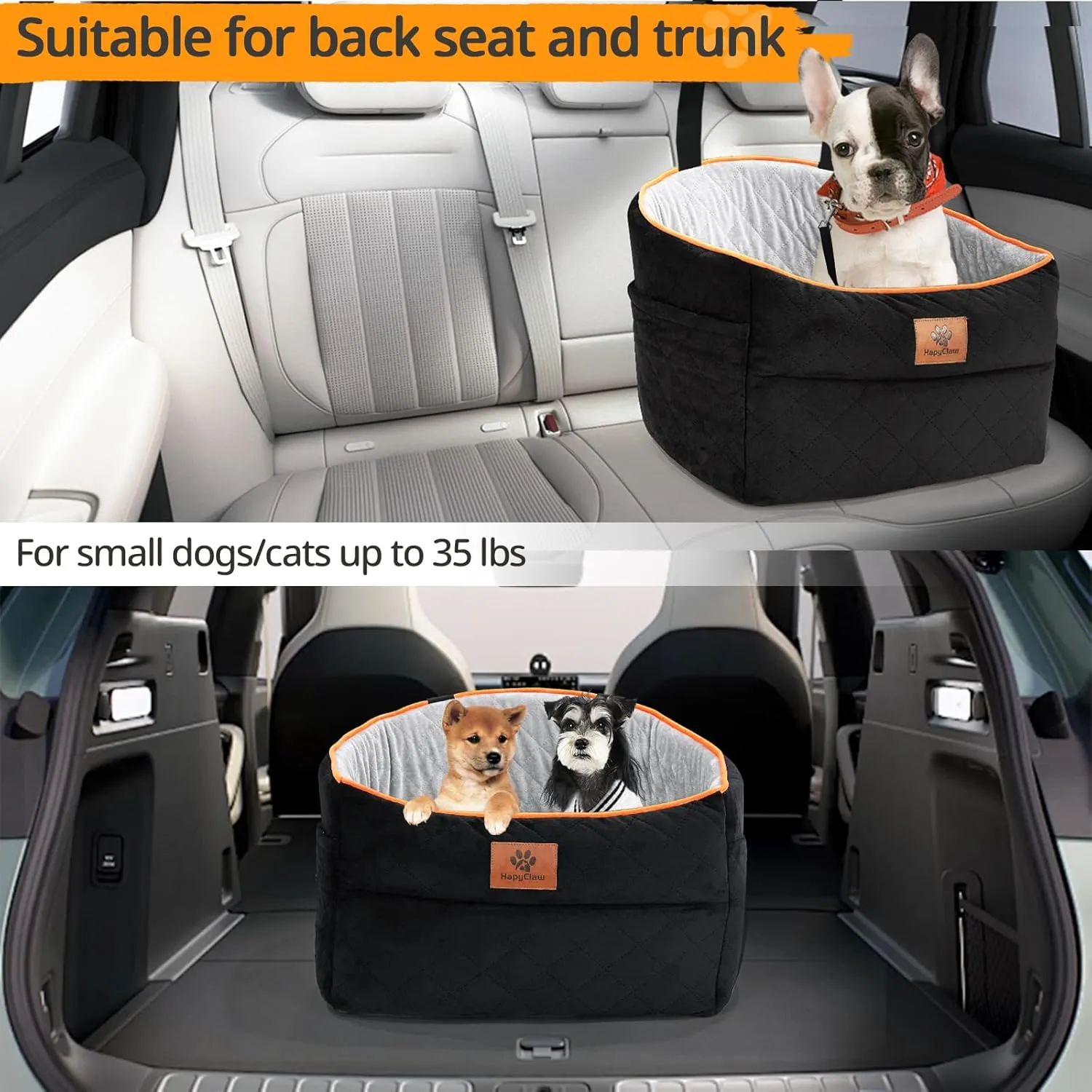 Dog Car Seat Booster for Small Medium Dogs up to 25lbs  Portable Pet Carrier with Safety Leash, Removable Cushion & Machine-Washable Cover  Travel Car Bed for Puppies with Side Storage Pockets
