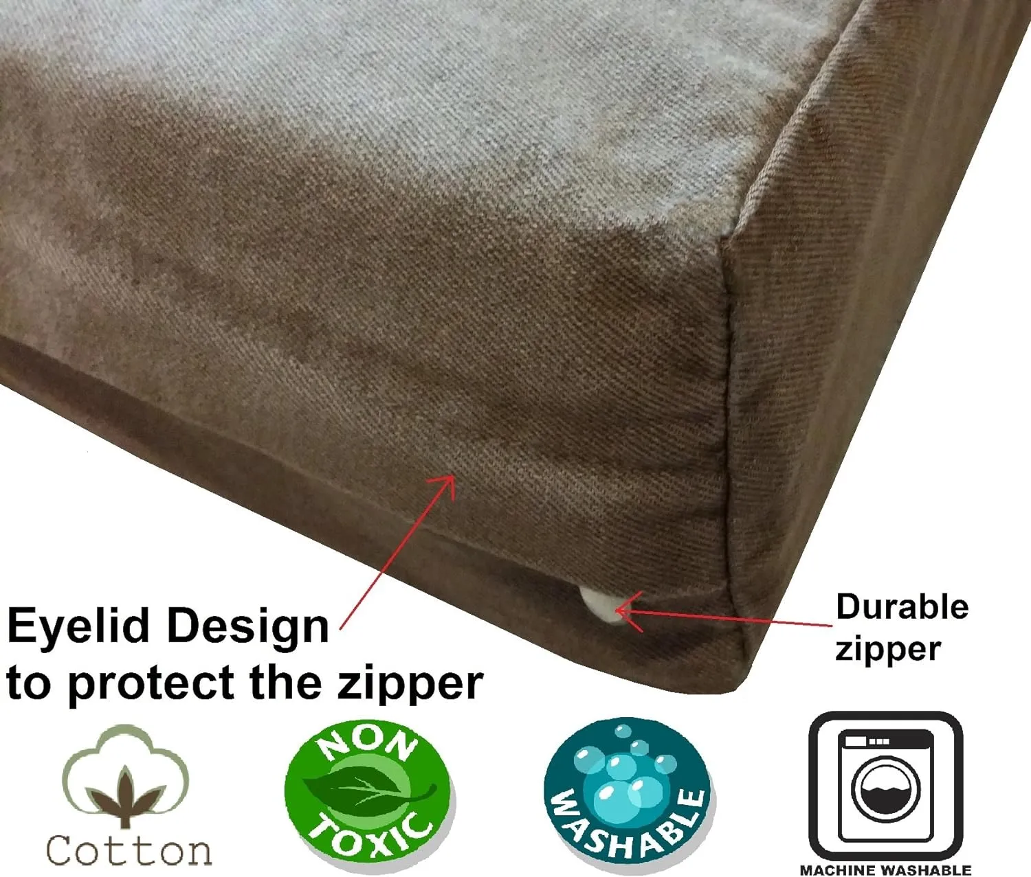 Dogbed4less 55X47X4 Inches Heavy Duty Brown Color Denim Jean Dog Pet Bed External Zipper Cover - Replacement Cover only