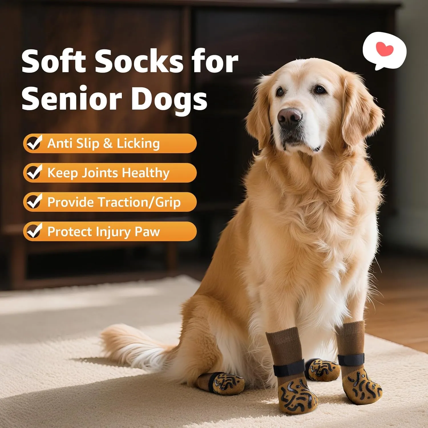 Double Sides Non-Slip Dog Socks to Prevent Licking Paws - Strong Traction for Paw Protector, Senior Dogs, Hardwood Floors, Dog Booties with Grippers - Size Large