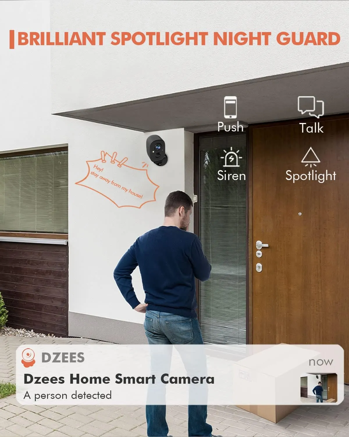 Dzees Security Camera Outdoor Wireless - Upgrade 2K 3MP Battery Powered WiFi Outdoor Camera Wireless, Spotlight, Siren, AI Dectection, Color Night Vision, IP66 Waterproof Cloud/SD-Black