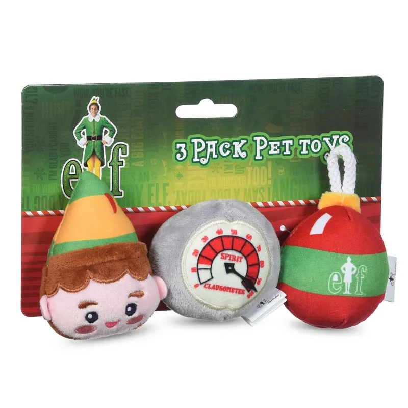 Elf: Holiday Plush Squeaker Buddy the Elf, Clausometer, and Ornament Ball Set - 3pc Toy Set