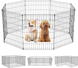 FDW 30 Inch Dog Pen 8 Panel Dog Playpen Indoor Outdoor Metal Puppy Pet Fence Portable Folding Animal Exercise Fence,Black
