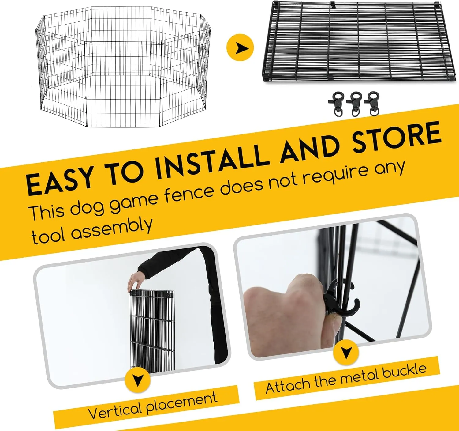 FDW 30 Inch Dog Pen 8 Panel Dog Playpen Indoor Outdoor Metal Puppy Pet Fence Portable Folding Animal Exercise Fence,Black