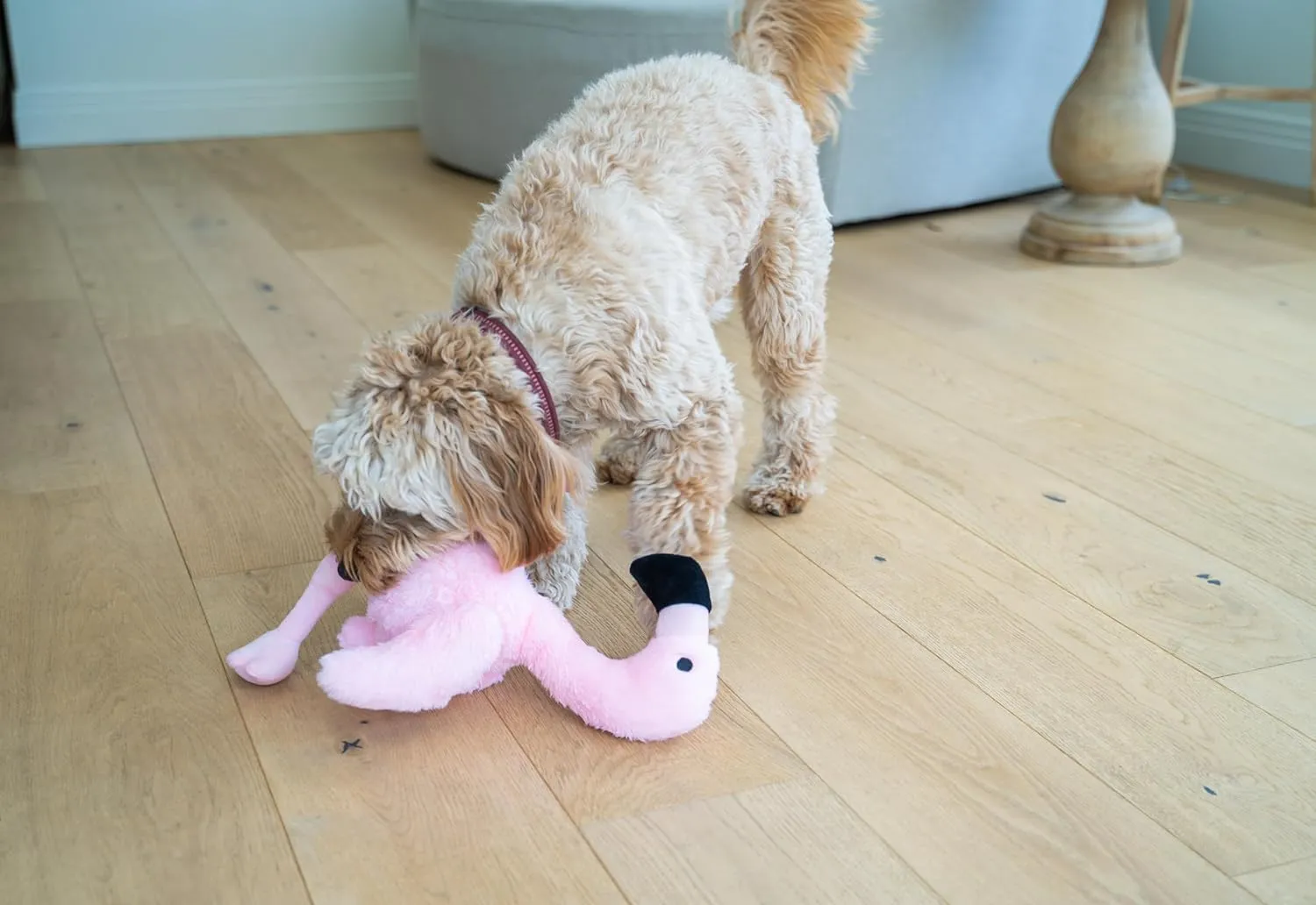 Flourish Pets 3 in 1 Multi-Layer Chew Toy for Active Dogs | Non-Toxic BPA Free Double Stitched Soft Fabric Exterior Dog Toys | Long-Lasting Dog Plush Toys Small Flamingo 13.5"