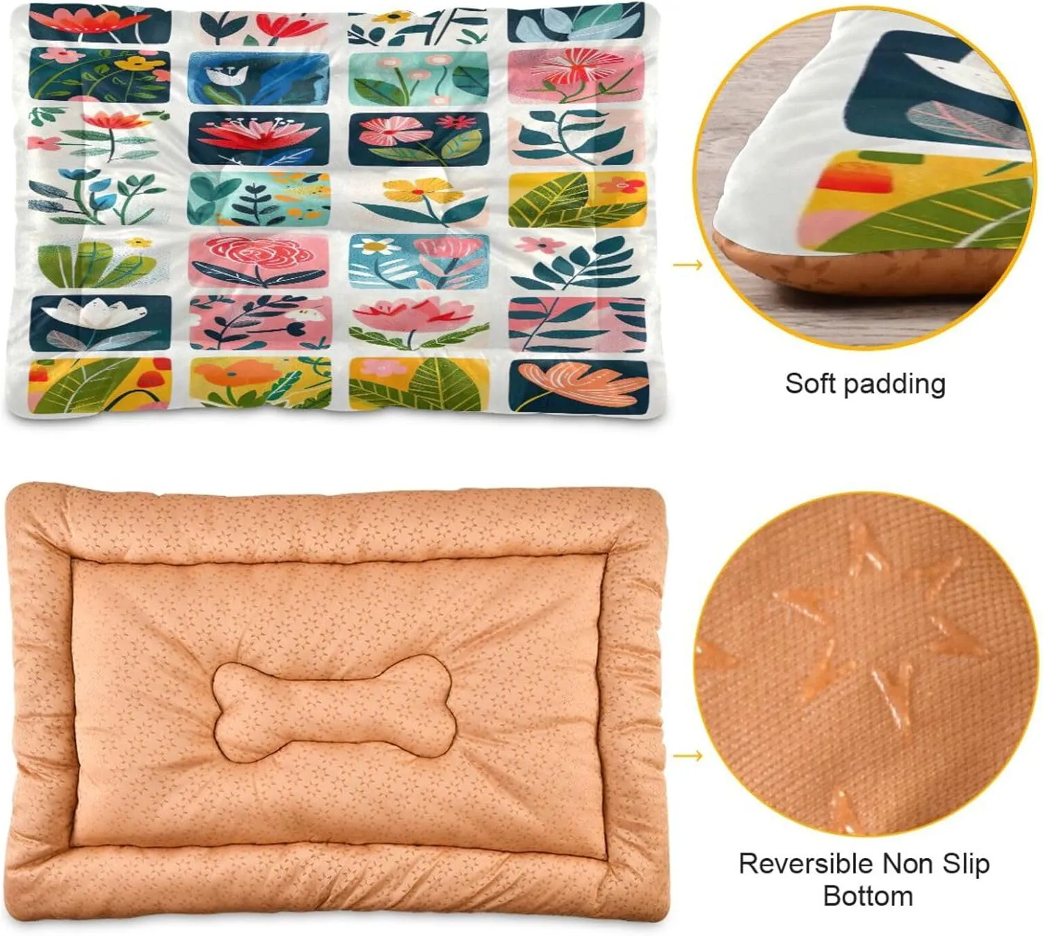 Flower Flat Illustrations Dog Bed Small Dog Beds Outdoor Dog Bed Mat Washable Pet Bed Cat Bed for Sleeping Travel 18" x 24"
