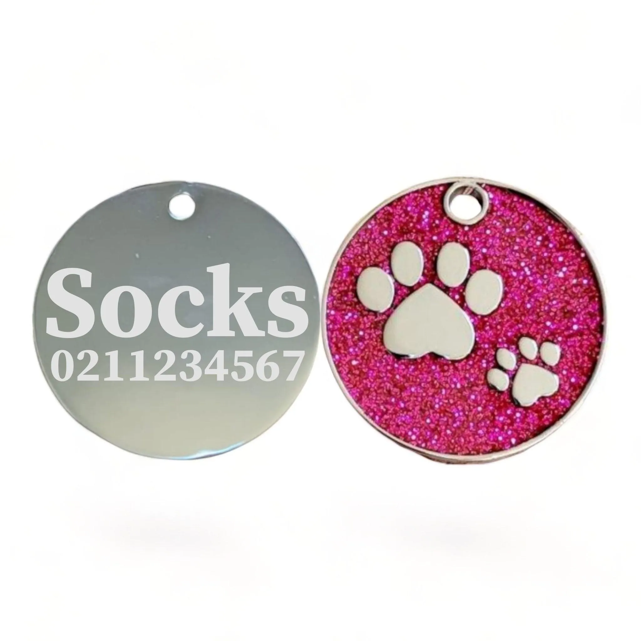 Glitter Paw Print Round Cat & Dog ID Pet Tag
