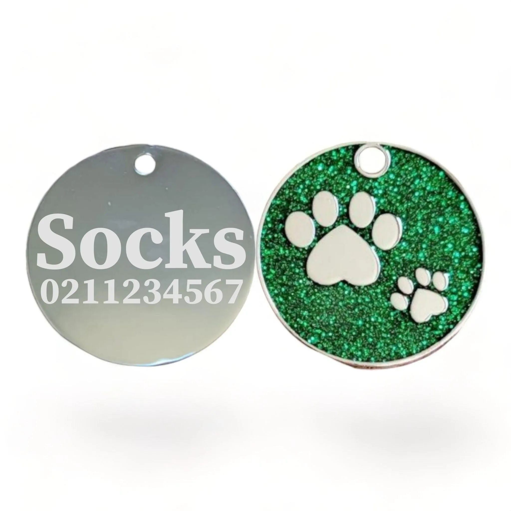 Glitter Paw Print Round Cat & Dog ID Pet Tag