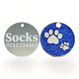 Glitter Paw Print Round Cat & Dog ID Pet Tag