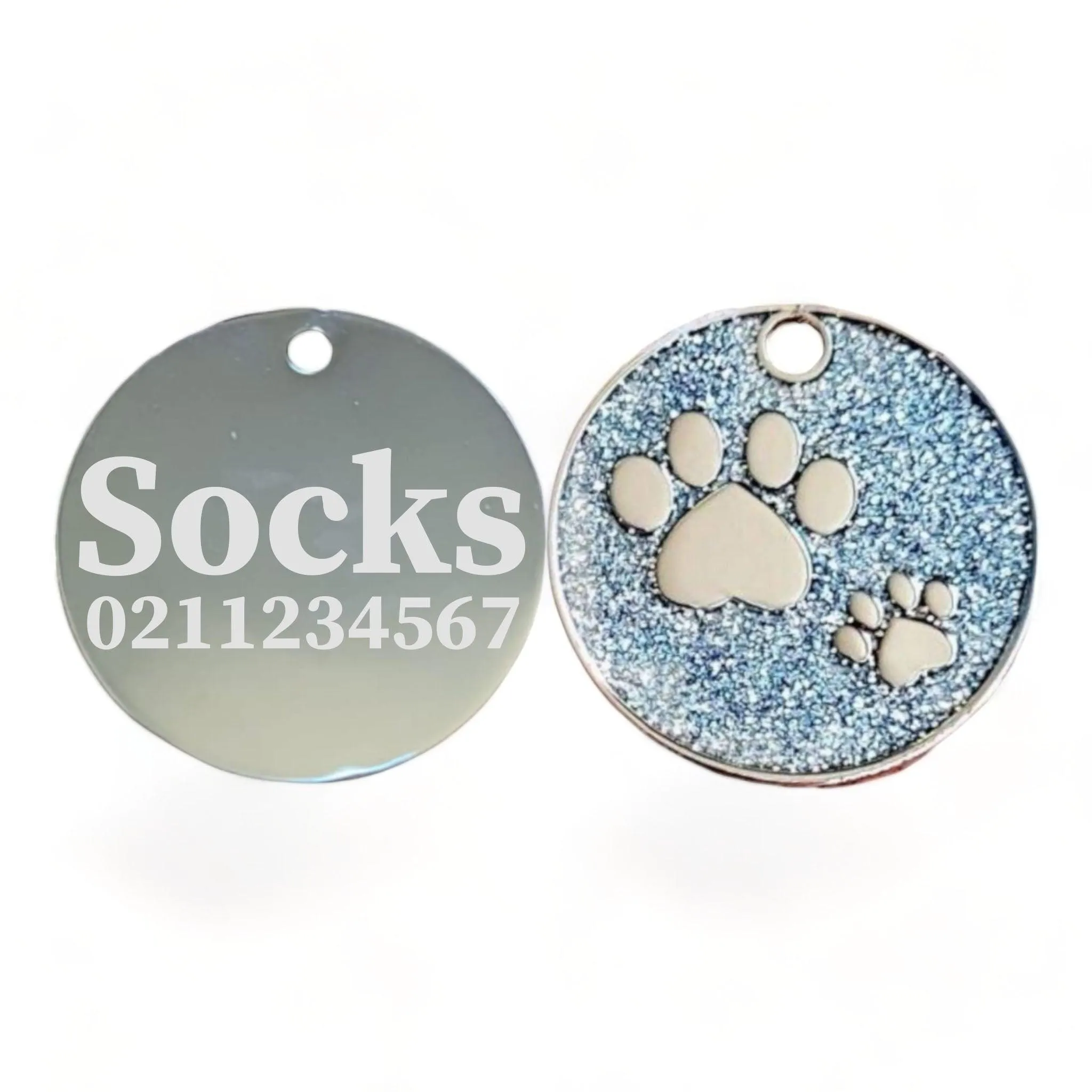 Glitter Paw Print Round Cat & Dog ID Pet Tag