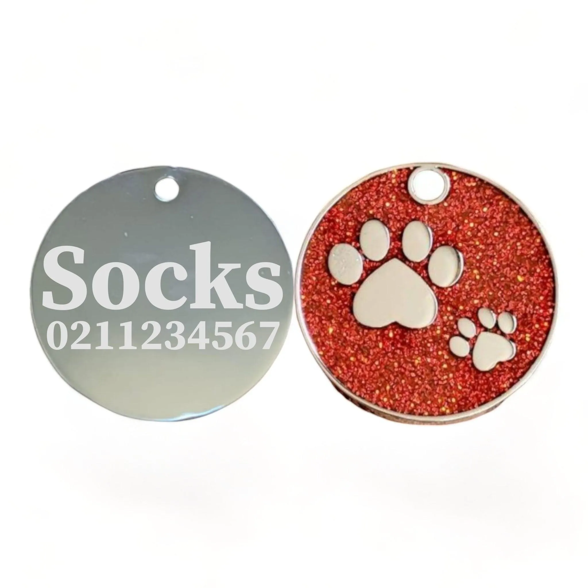 Glitter Paw Print Round Cat & Dog ID Pet Tag