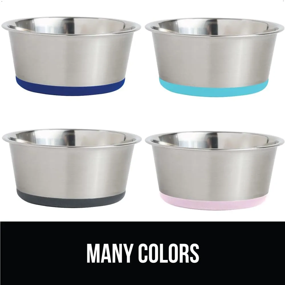 GORILLA GRIP Set of 2 Dog Bowls, Holds 6 Cups (48 fl oz), Heavy Duty Metal Food and Water Bowl for Feeding Dogs and Cats, Dishwasher Safe, Rust Resistant Stainless Steel, BPA Free Rubber Base, Beige