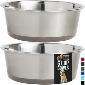 GORILLA GRIP Set of 2 Dog Bowls, Holds 6 Cups (48 fl oz), Heavy Duty Metal Food and Water Bowl for Feeding Dogs and Cats, Dishwasher Safe, Rust Resistant Stainless Steel, BPA Free Rubber Base, Beige