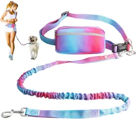 Hands Free Dog Leash,Versatile Dog Waist Leash with Reflective Stitches,Running Leash with Zipper Pouch,Retractable,Elastic Bungee Dog Leash for Small Medium and Large Dogs Walking(Red-Blue)