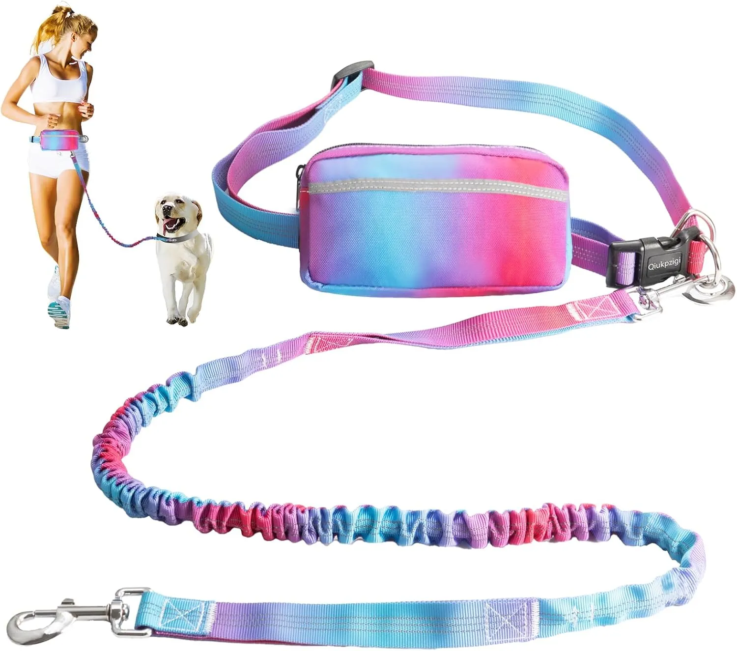Hands Free Dog Leash,Versatile Dog Waist Leash with Reflective Stitches,Running Leash with Zipper Pouch,Retractable,Elastic Bungee Dog Leash for Small Medium and Large Dogs Walking(Red-Blue)